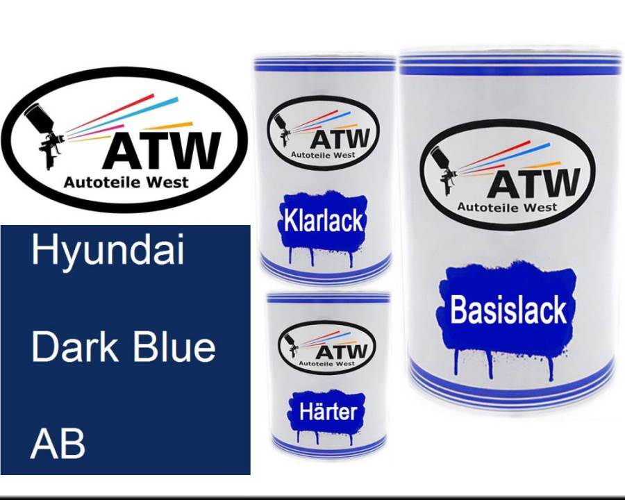 Hyundai, Dark Blue, AB: 500ml Lackdose + 500ml Klarlack + 250ml Härter - Set, von ATW Autoteile West.